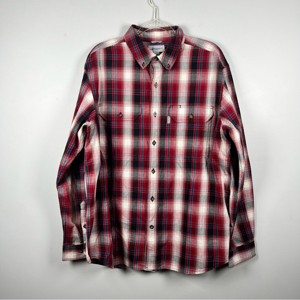 Carhartt Relaxed Plaid Red Black LS Button Down Shirt Large Gorpcore